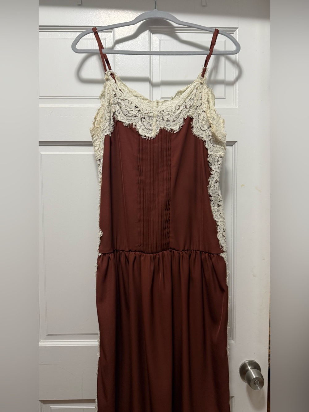 1920s style Drop Waist Lace-Trim Slip Dress in Chocolate